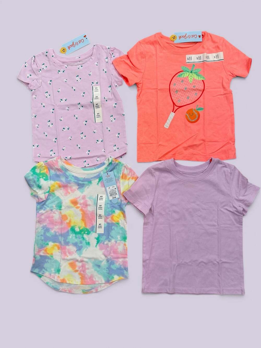 Cat & Jack Toddler Girls' Short Sleeve T-Shirt Bundle - Size 4T - 4 Pack
